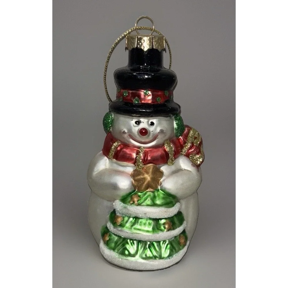 Vintage Blown Glass Snowman with Hat & Scarf Christmas Tree Ornament 3 1/2